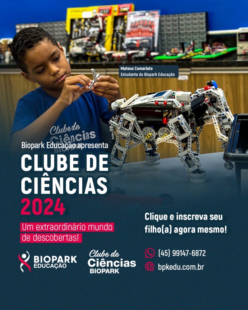 O Clube recebe crianças e adolescentes de 4 a 17 anos, que participam de aulas de Ciência, Inovação, Programação e Robótica. Vagas limitadas!
